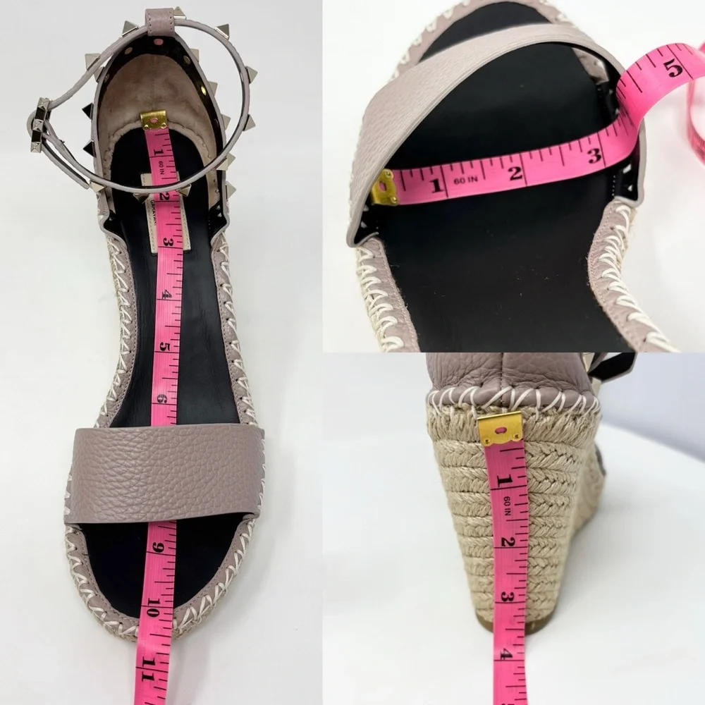 Valentino Garavani Double Rockstud Wedge Sandal 10 Poudre Espadrille Size 40 10